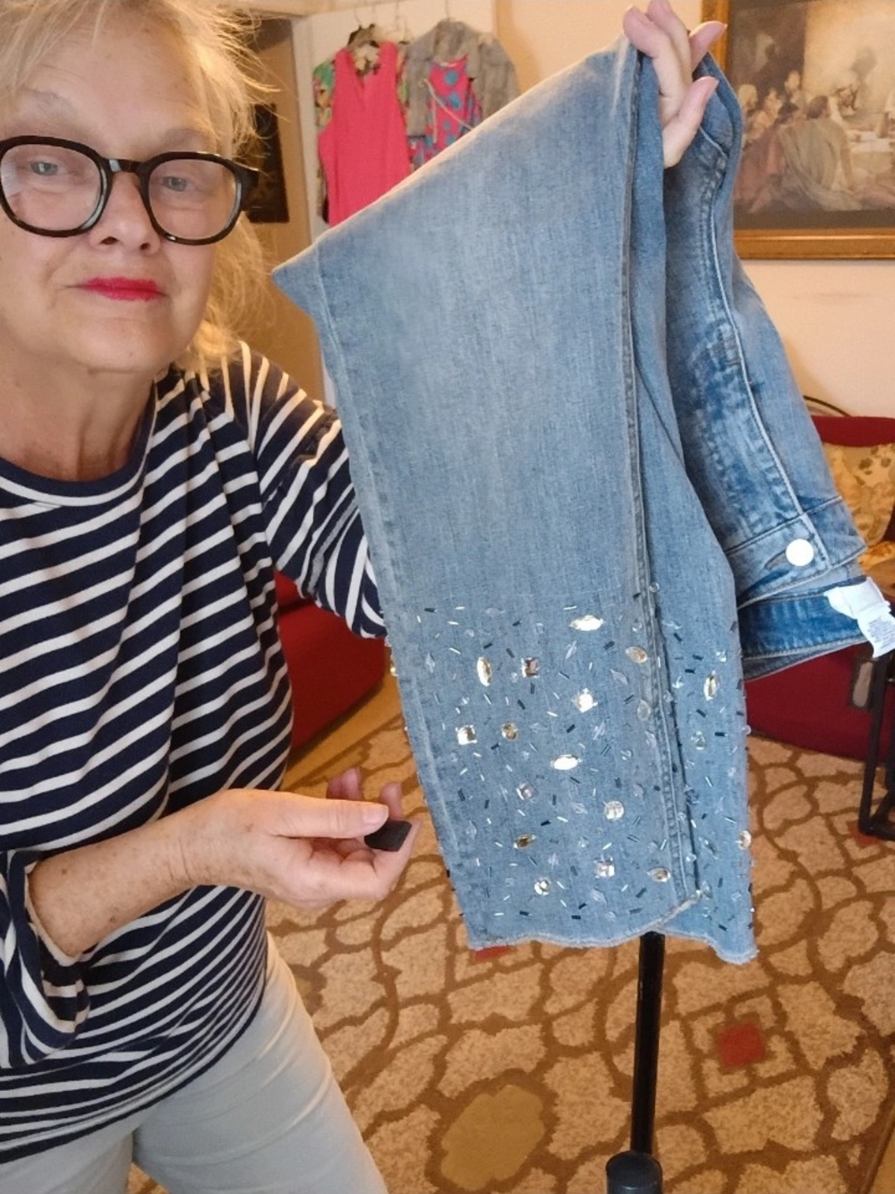 Republic Denim Women's Light Blue Embellished Cropped Jeans
